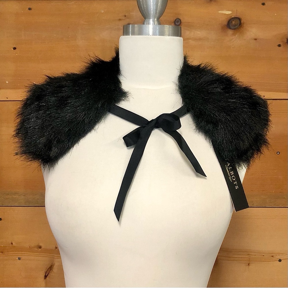 Talbots faux fur collar vintage style tie neck goth burlesque